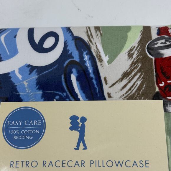 Pottery Barn Kids Retro Racecar Pillowcase Standard Size Cotton NEW LOT OF 3 - Picture 4 of 10